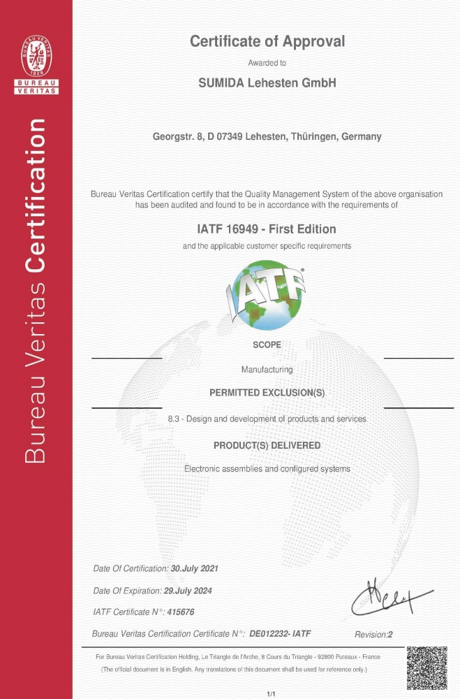 Zertifikat ISO 9001 SUMIDA Lehesten GmbH RA 2018 DE009081 1 EN Rev